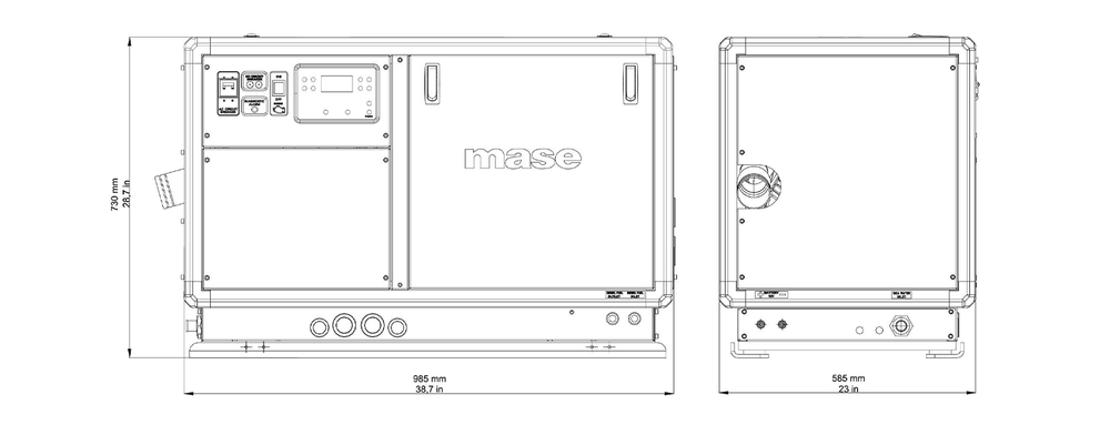 MASE GENERATORS - INTERCOOLER IS 14.6 - 13.5 KW - 60Hz - 1800 RPM IS-14-6 - DIMENSIONS
